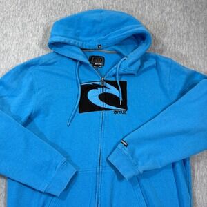 Rip Curl Men's Hoodie Size XL Blue Full Zip Fleece Sweatshirt Graphic Logo Surf